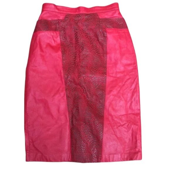 Rumors n' Gossyp 1980s vintage red leather pencil skirt w/pockets - size… - Picture 1 of 11